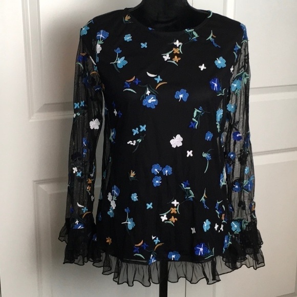 🎉 SALE Du Jour Embroidered Tulle Top - Picture 1 of 9